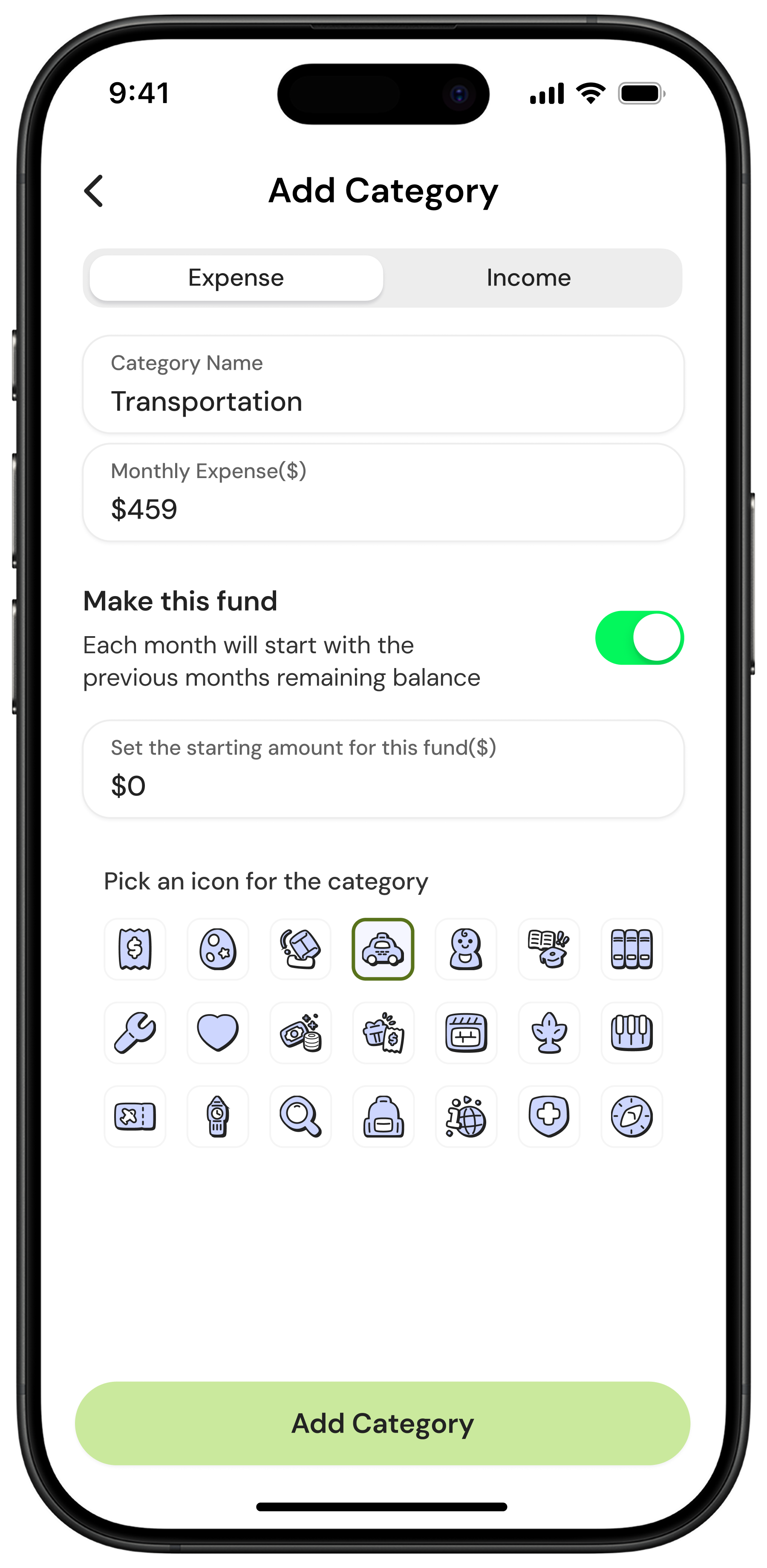 Balance App Add Category