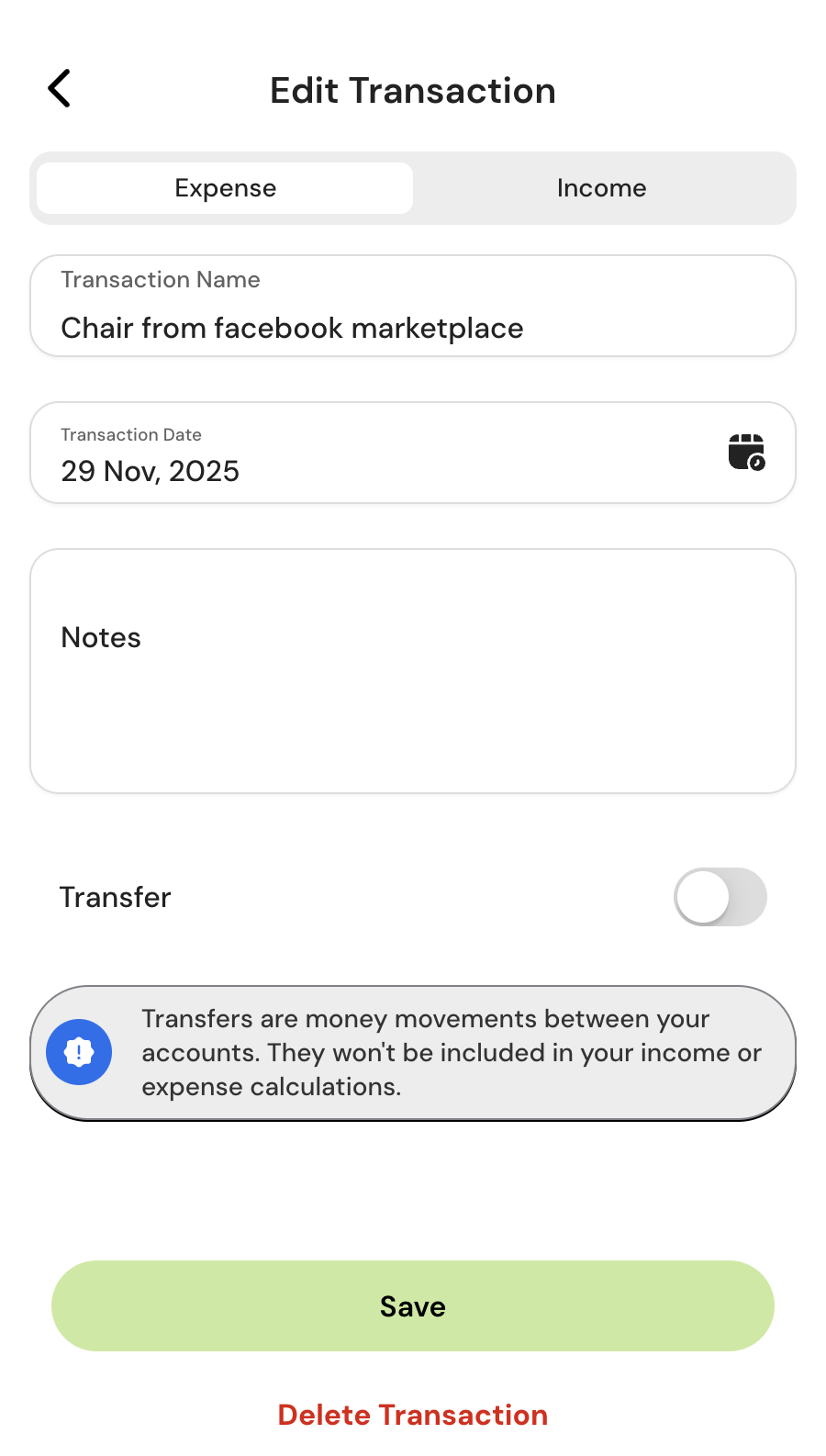 Edit Transaction Page